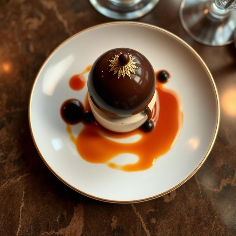 Plated chocolate dome dessert